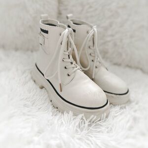 Women's White Lace-Up Boots